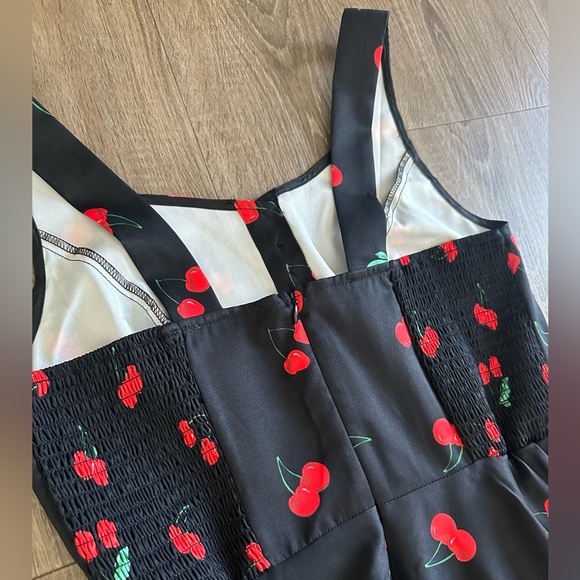 Belle Poque Black with Red Cherries 🍒 Retro Style Dress Size Medium - Picture 5 of 6